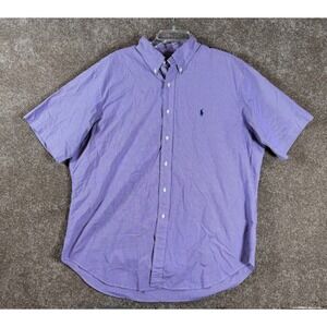 Ralph Lauren Mens Classic Fit Short Sleeve Button Down Shirt Purple Plaid XXL
